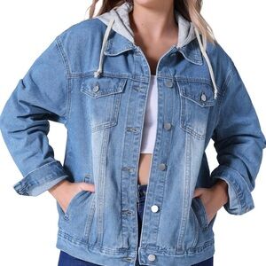NWT CiMuk Denim Hooded (detachable) Oversized Women’s Jean Jacket size LARGE